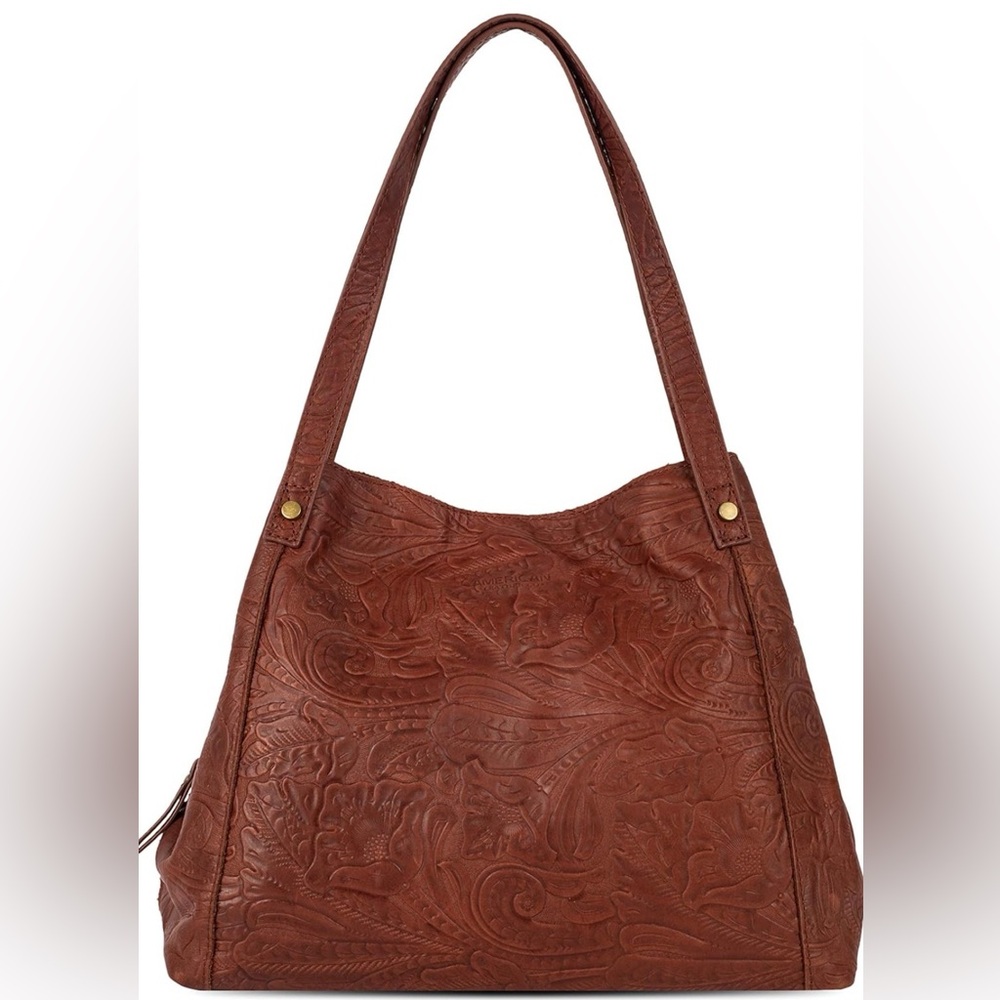 Leather Embossed Shoulder Bag in Brown